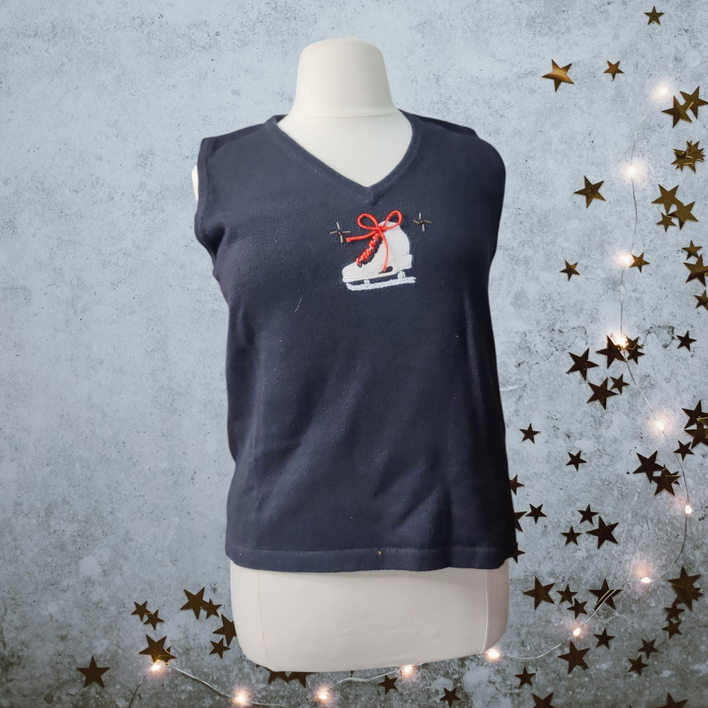 Storybook Knits Ice Skate Sweater Vest Plus Size 2X Beaded Winter Boho